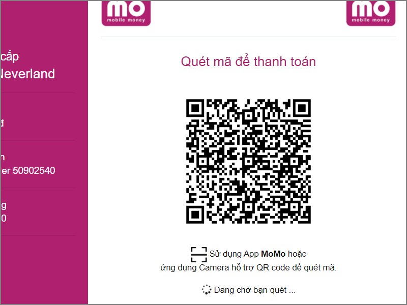 Quét mã QR để thanh toán