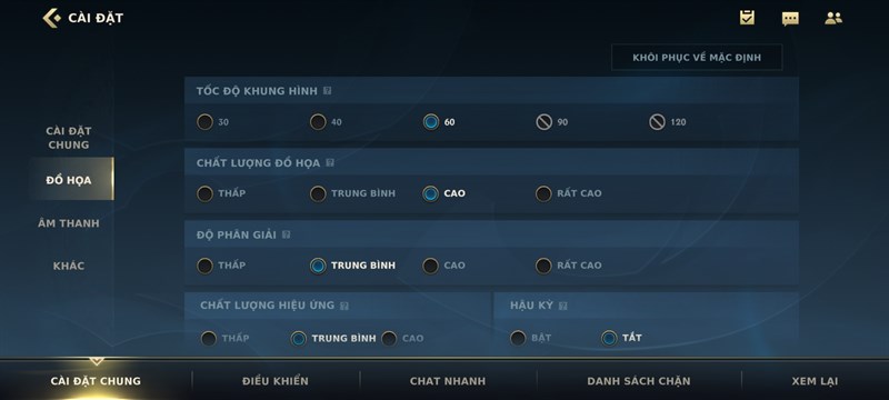 Thiết lập đồ họa game Li&ecirc;n Minh Huyền Thoại - Tốc chiến