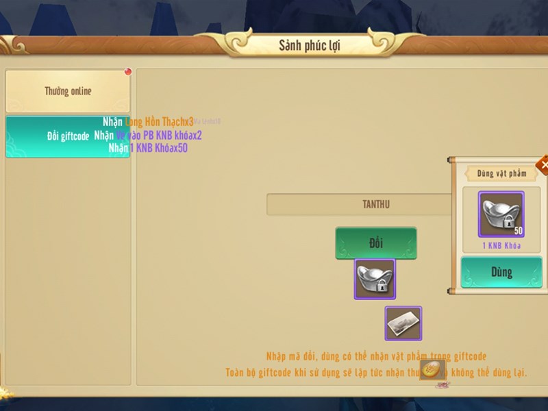 Nhập code thành công Nhập code thành công