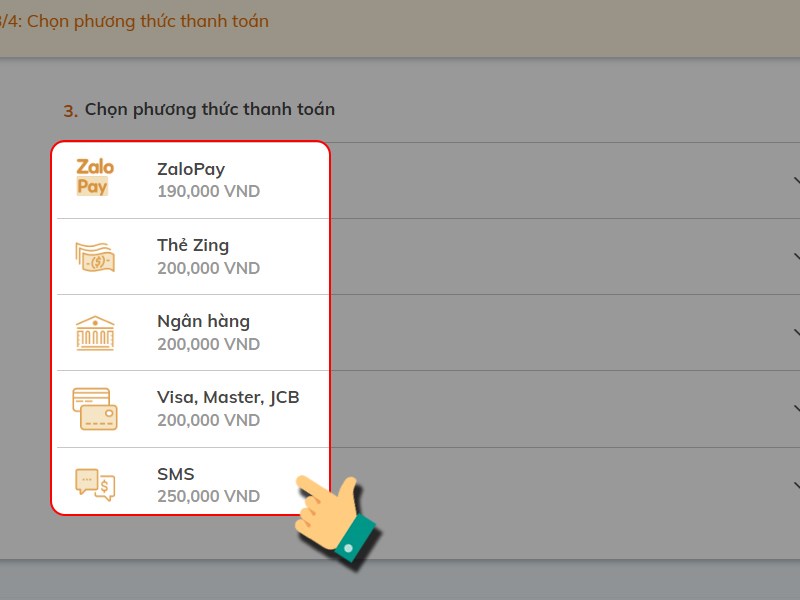 Chọn phương thức thanh toán