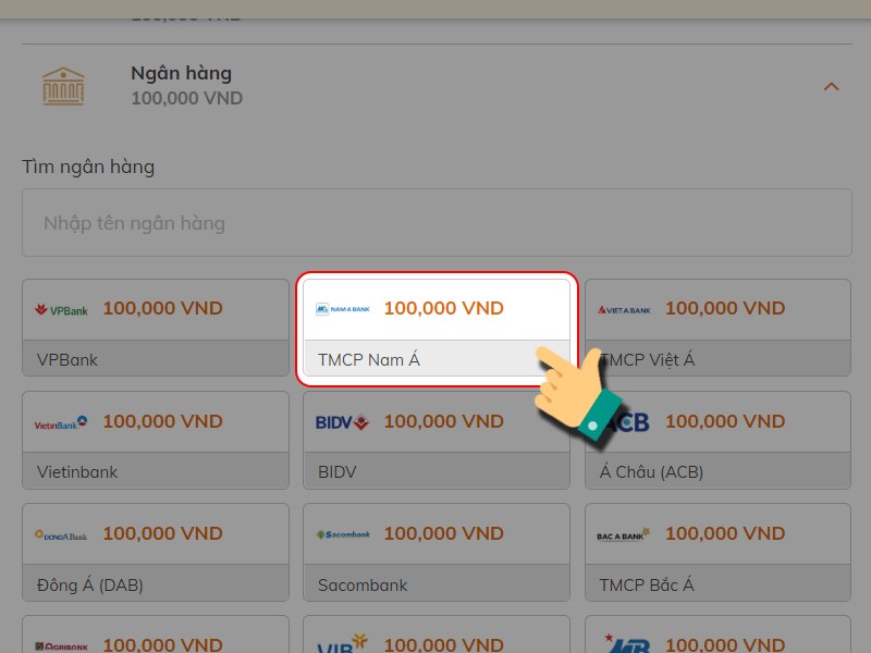 Chọn ngân hàng bạn sử dụng