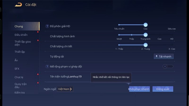 Thiết lập đồ hoạ trong Li&ecirc;n Qu&acirc;n Mobile