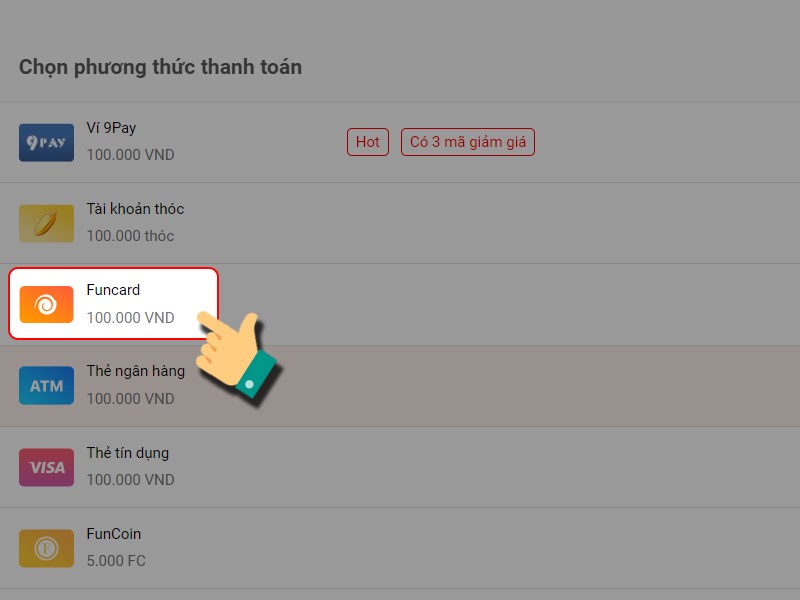 Chọn Funcard