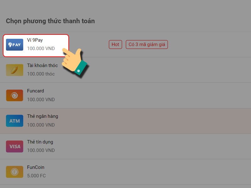Thanh to&aacute;n bằng v&iacute; 9Pay