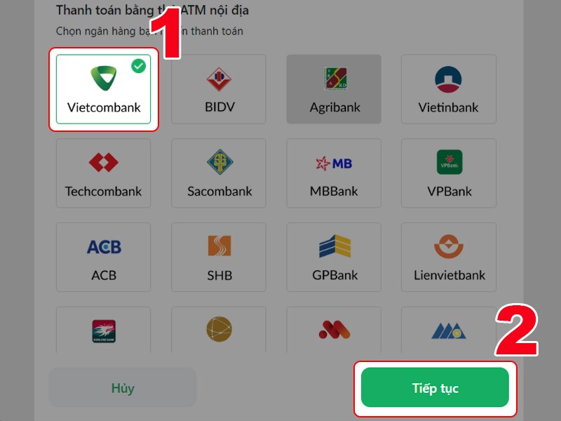 Chọn ng&acirc;n h&agrave;ng bạn d&ugrave;ng