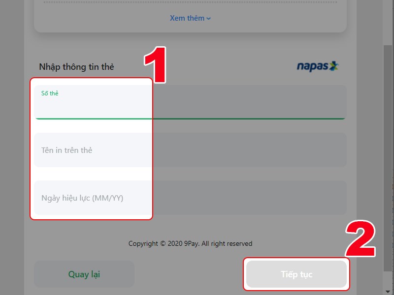 Nhập th&ocirc;ng tin thẻ ATM
