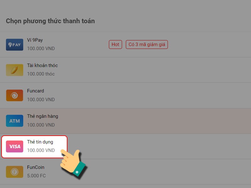 Chọn thẻ t&iacute;n dụng