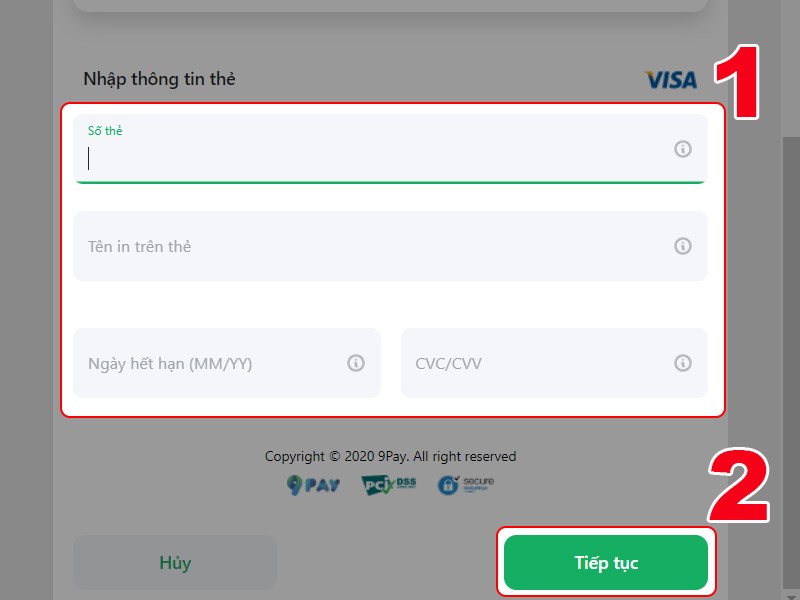 Nhập th&ocirc;ng tin thẻ t&iacute;n dụng v&agrave; thanh to&aacute;n
