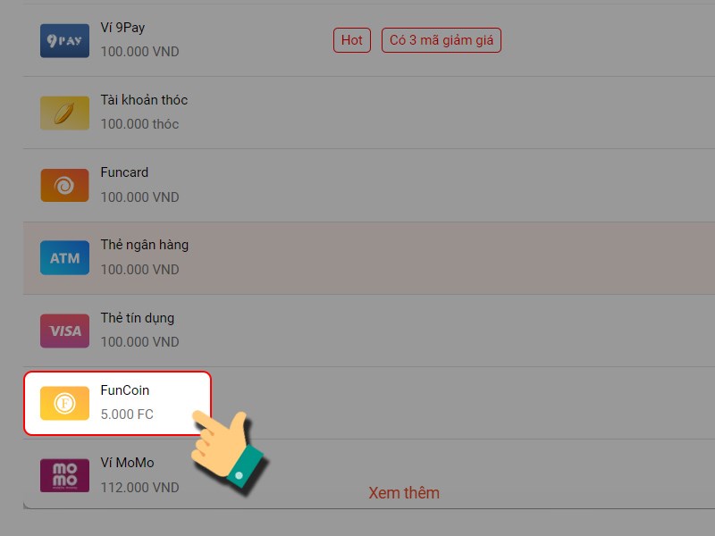 Thanh to&aacute;n bằng Funcoin