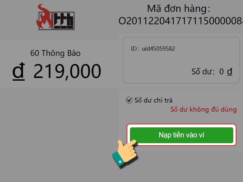 Chọn nạp tiền vào ví
