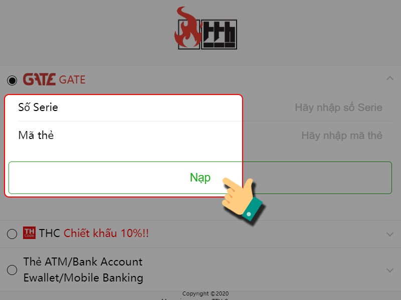 Nhập thông tin thẻ cào