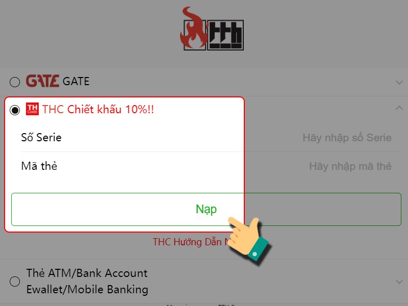 Nhập thông tin thẻ THC