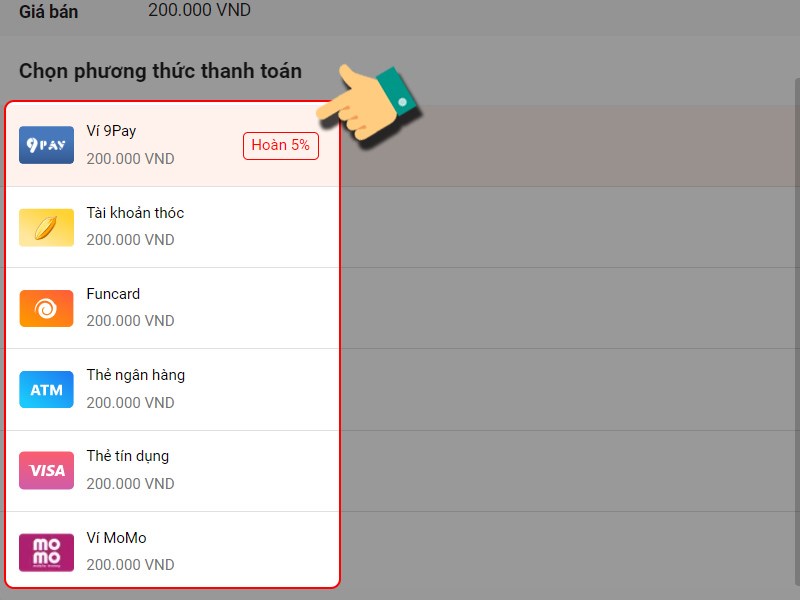 Chọn cách thanh toán