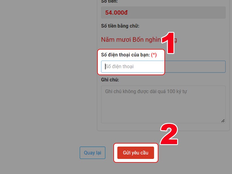 Nhập số điện thoại Nhập số điện thoại