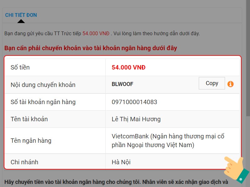 Chuyển khoản theo thông tin tại đây Chuyển khoản theo thông tin tại đây