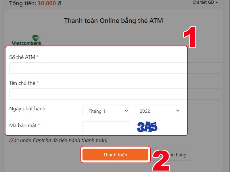 Nhập thông tin thẻ ATM Nhập thông tin thẻ ATM