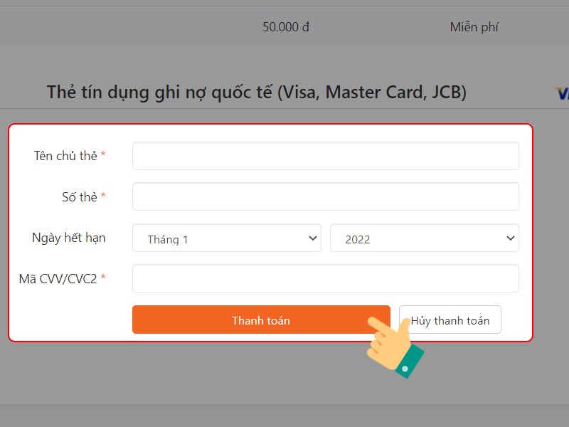 Nhập thông tin thẻ tín dụng Nhập thông tin thẻ tín dụng