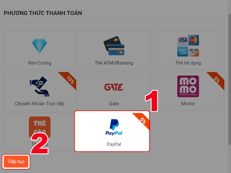 Nạp bằng Paypal Nạp bằng Paypal