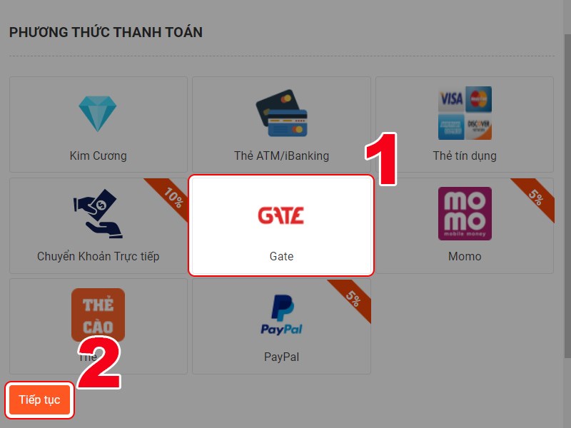 Chọn phương thức thanh toán Chọn phương thức thanh toán