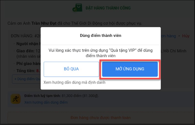 Nhấp chọn mở ứng dụng