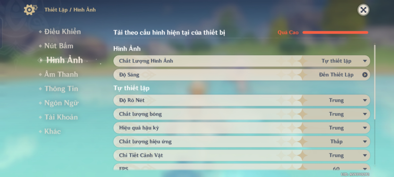 Thiết lập game Genshin Impact