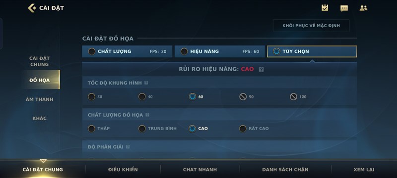 Thiết lập game Liên Minh Huyền Thoại: Tốc Chiến