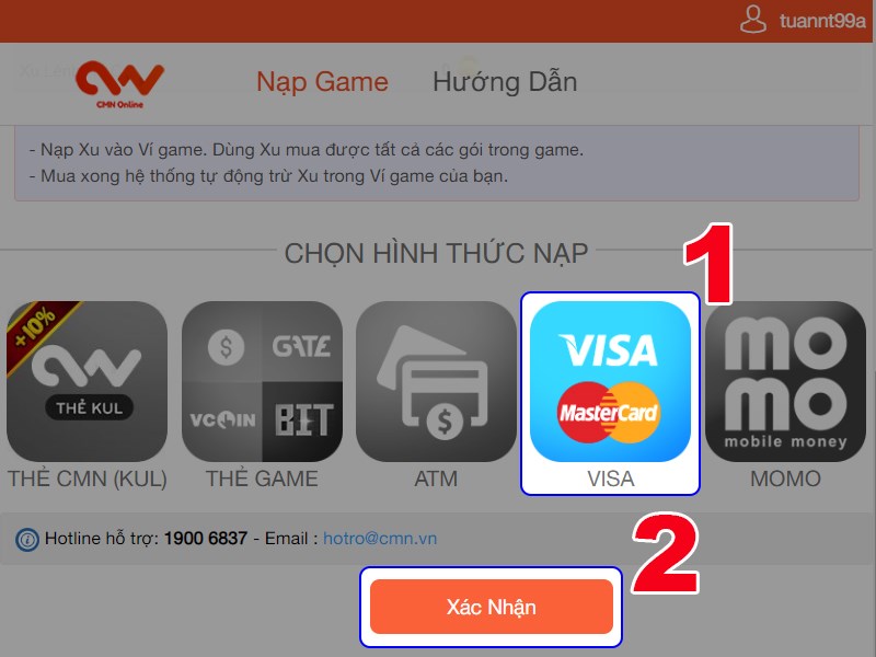 Nạp bằng thẻ Visa