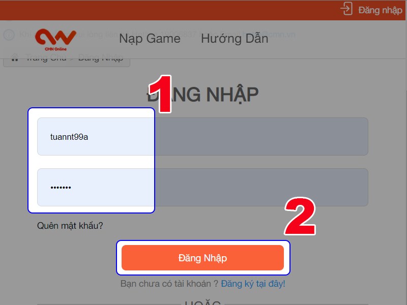 Đăng nhập tài khoản game của bạn