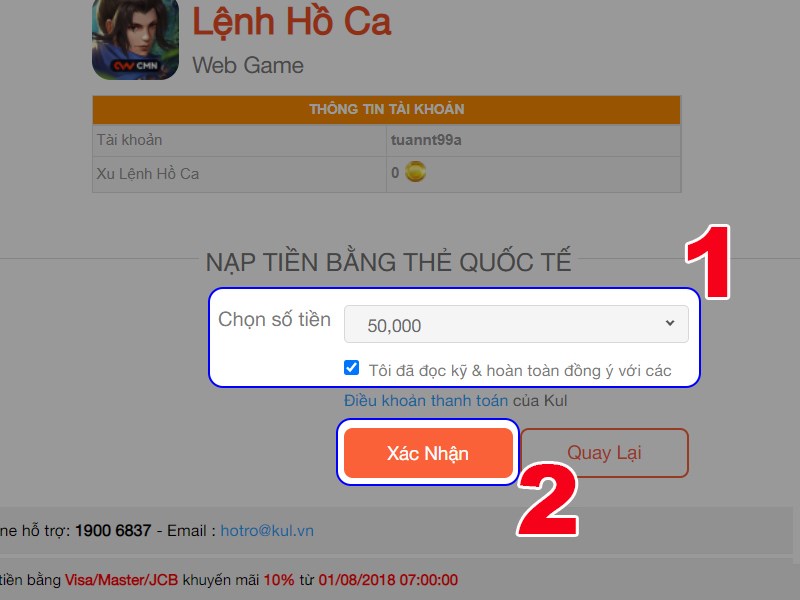 Chọn gói nạp