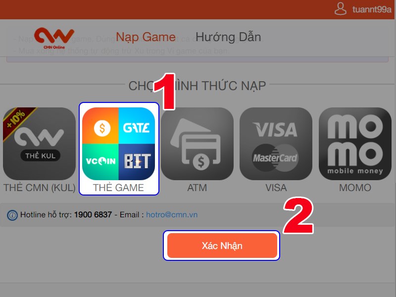 Thanh toán bằng thẻ game