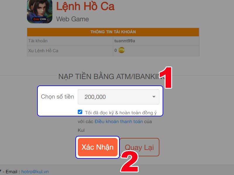 Chọn gói nạp