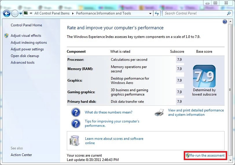 Bảng điều khiển Windows Experience Index