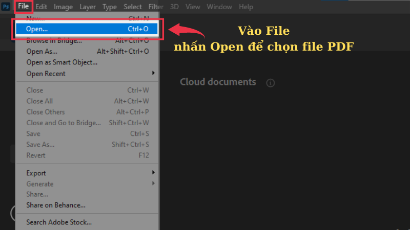 Chọn thẻ File > Nhấn Open