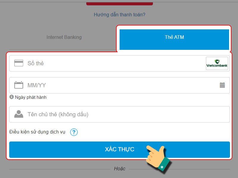 Nhập th&ocirc;ng tin thẻ ATM của bạn