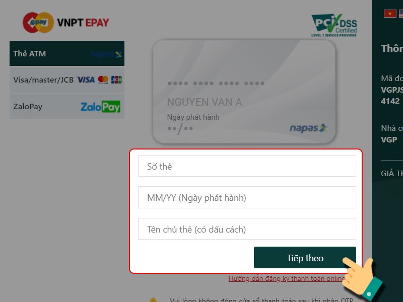 Nhập th&ocirc;ng tin thẻ của bạn