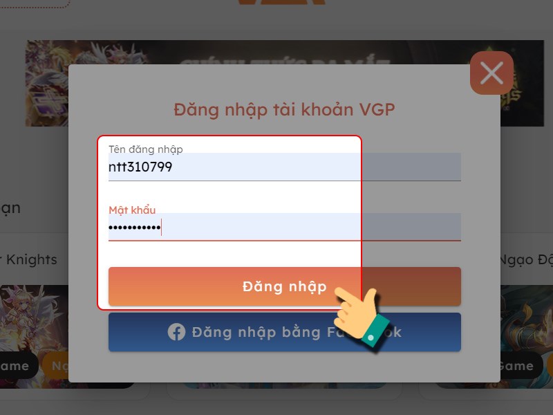Đăng nhập t&agrave;i khoản game của bạn