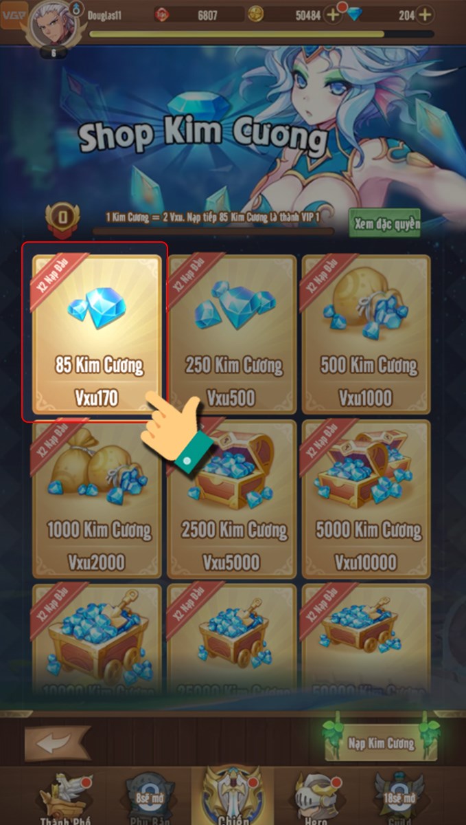 Chọn g&oacute;i nạp kim cương bạn muốn mua