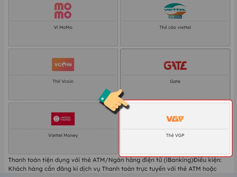 Chọn nạp bằng thẻ VGP