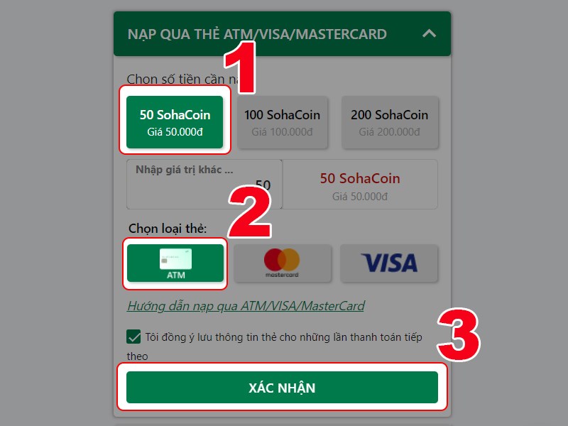 Chọn gói nạp và loại thẻ