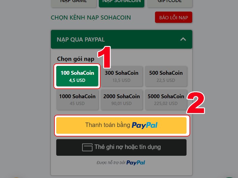 Chọn gói nạp