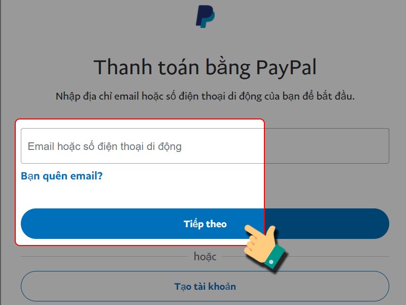 Đăng nhập PayPal để thanh toán