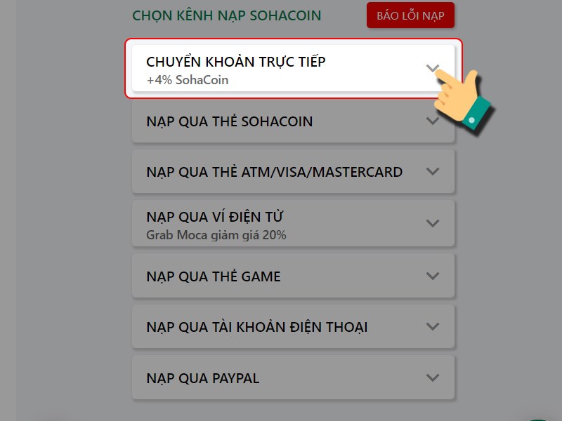 Chọn chuyển khoản trực tiếp