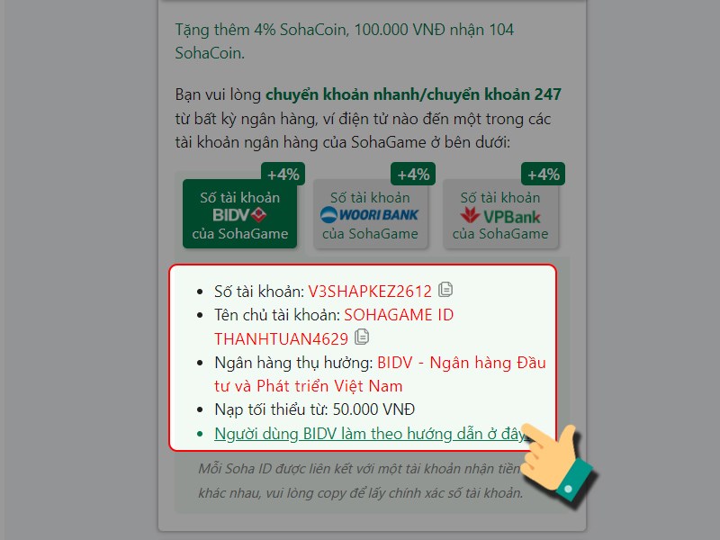 Chuyển khoản theo thông tin tại đây