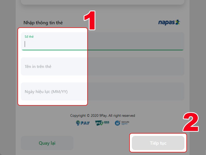 Nhập thông tin thẻ ngân hàng của bạn