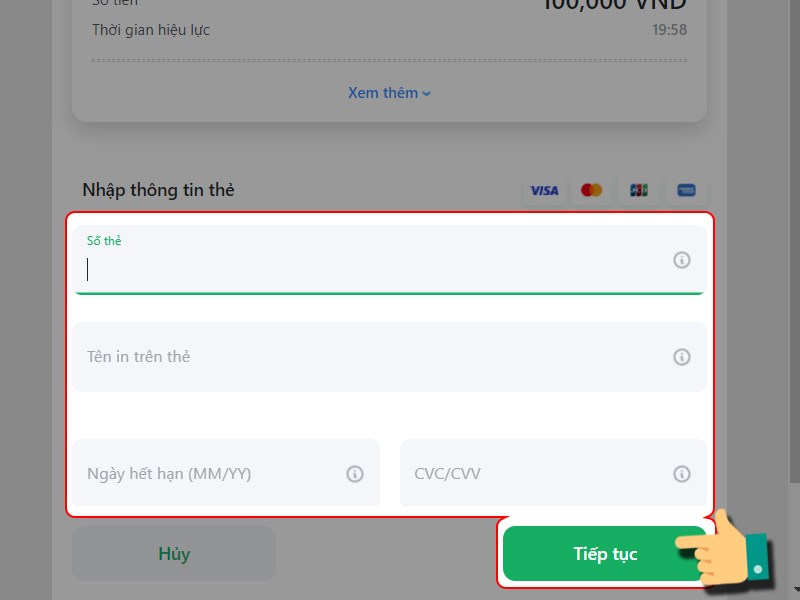 Nhập thông tin thẻ tín dụng vào đây