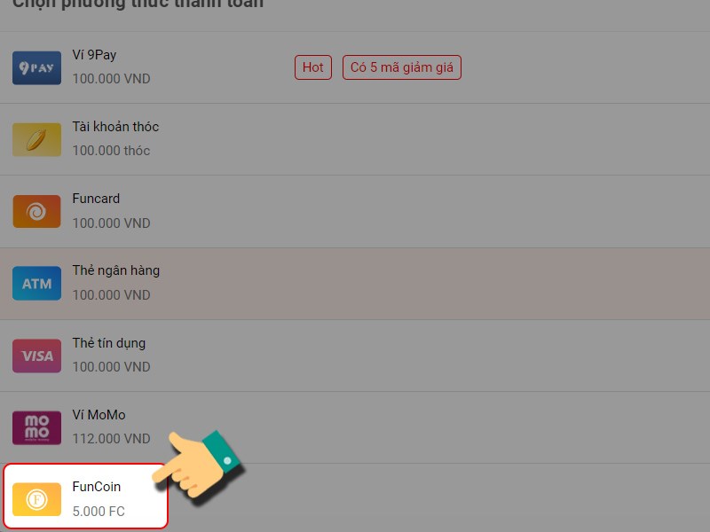 Thanh toán bằng FunCoin