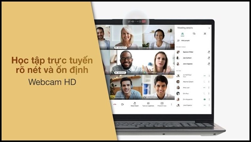 Laptop hỗ trợ tốt việc học v&agrave; meeting online nhờ v&agrave;o HD Webcam