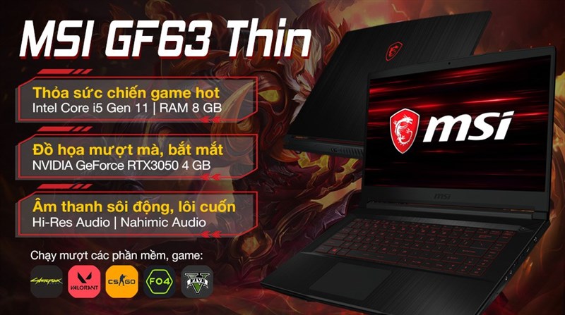MSI Gaming GF63 Thin 11UC với ngoại h&igrave;nh hầm hố, ấn tượng