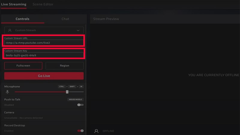 Nhập URL live stream tại 