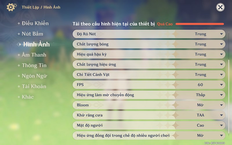 Thiết lập đồ họa game Genshin Impact